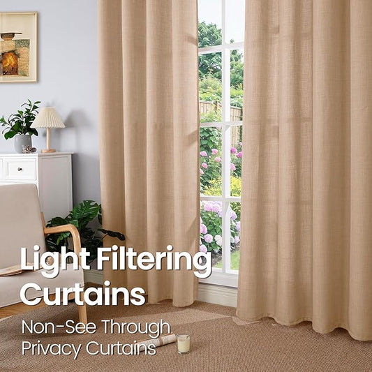 BGment Curtains 72 Inches Long for Living Room, Flax Linen Curtains Burlap Textured Thick Light Filtering Privacy Grommet Window Curtain Drapes for Bedroom, 2 Panels, 52 x 72 Inch, Tan
