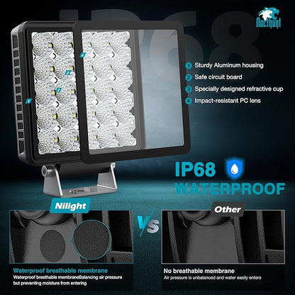 Nilight LED Light Pods 2 PCS 5 Inch 25LED Flood Beam Super Slim Square Driving Offroad Side Ditch Lights Built-in EMC for Tractor Truck Motorbike Boat ATV