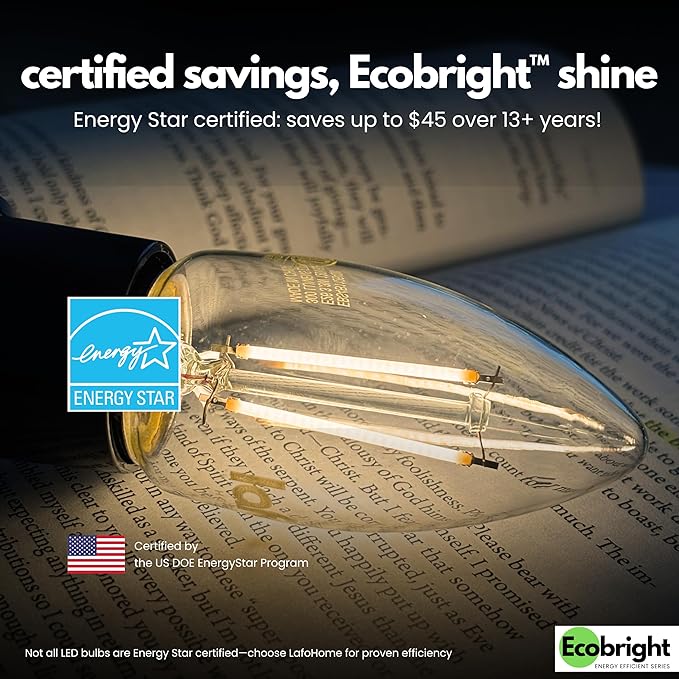 EcoBright Dimmable LED Candelabra Light Bulbs B11 Chandelier Bulbs 40W Equivalent E26 Base 2700K Warm White High CRI Flicker Free ETL and FCC Certified Decorative Filament Bulbs 8 Pack