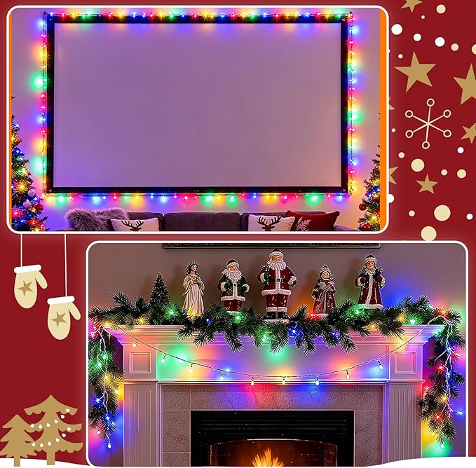 cshare Christmas String Lights Outdoor Waterproof 9.8ft 30 LED, Muliticolor Fairy Lights Battery Operated with Timer Clear Wire for Indoor & Outdoor Christmas Decorations Garland Party Garden 2 Packs