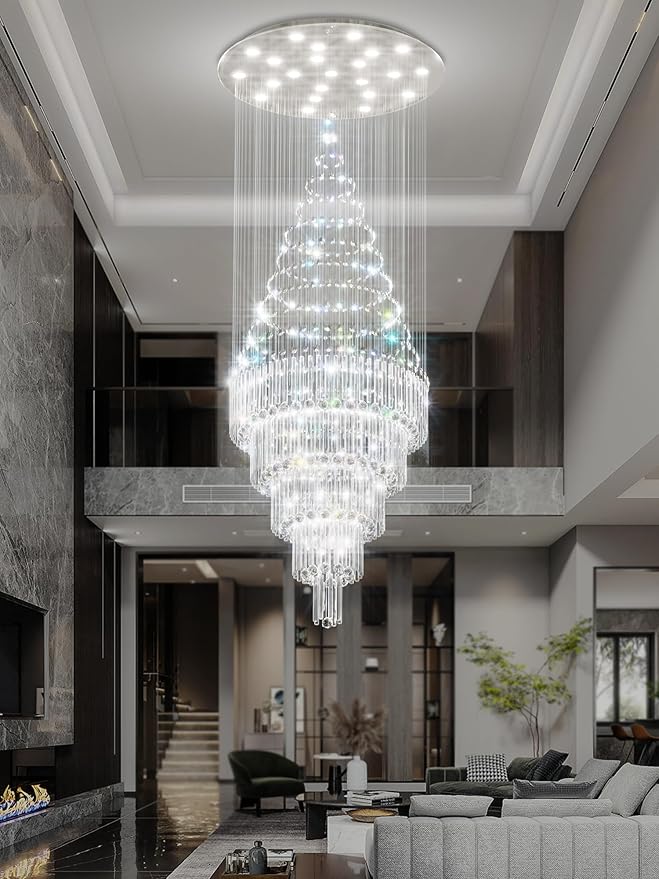 D40''X H120'' Modern Crystal Chandelier LED Dimmable Large Raindrop Chandeliers High Ceiling Chandeliers for Entryway Crystal Flush Mount Light Fixtures for Staircaes Foyer Hallway Living Room