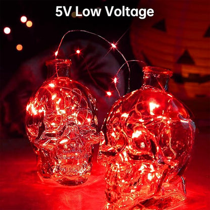 Blingstar USB Powered Fairy Lights, 2 Pack 33Ft 100 LED, Flexible Silver Wire, Mini String Lights for Halloween/Christmas Tree/Party/Stage/Holiday Indoor Decoration, Red