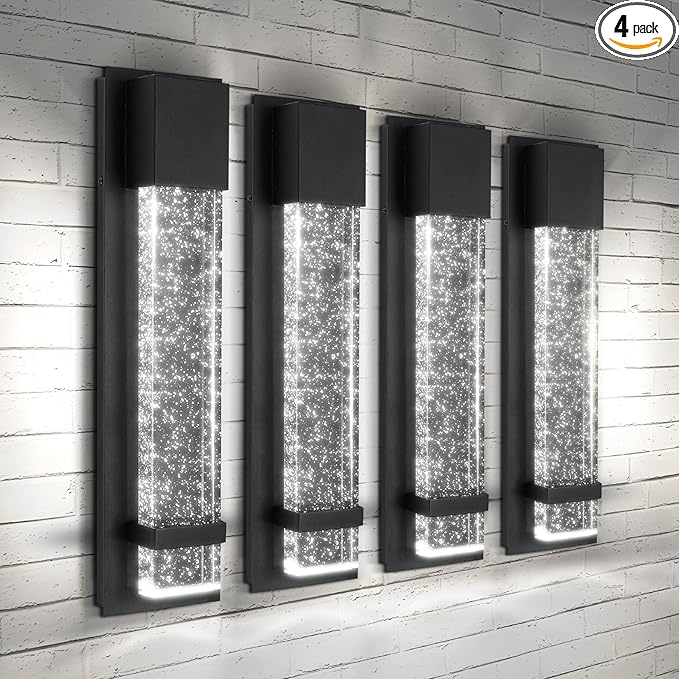 ASD LED 24" Bubble Glass Wall Light Fixture, Outdoor Dusk to Dawn Sconce | 3CCT, Waterproof, Photocell, ETL Listed | 12W 500LM 3000-5000K 120V | Exterior Lantern, Porch Lighting | Black, 4 Pack