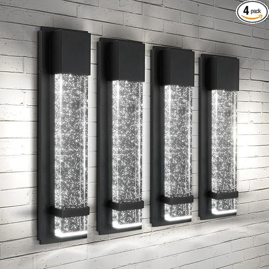 ASD LED 24" Bubble Glass Wall Light Fixture, Outdoor Dusk to Dawn Sconce | 3CCT, Waterproof, Photocell, ETL Listed | 12W 500LM 3000-5000K 120V | Exterior Lantern, Porch Lighting | Black, 4 Pack