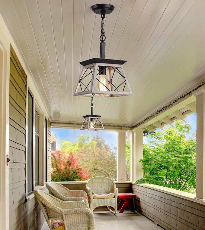 Q&S Farmhouse Dining Room Pendant Light Fixture,1-Light Industrial Chandelier Hanging Lights for Hallway Entryway Patio Kitchen Island UL Listed