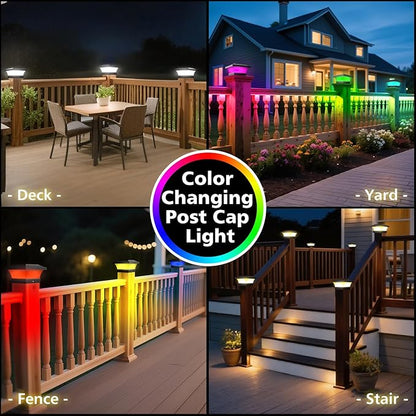 T-SUN 4X4 Post Solar Lights, Outdoor Waterproof RGB Color Changing Light for 4X4 5X5 6X6 Wood/Vinyl/Fence Posts, Deck, Solar Post Lights for Patio Garden Decor or Fence(2 Pack)