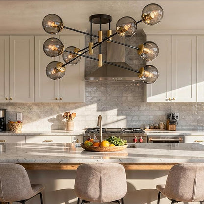 8-Light Sputnik Chandelier Modern Matte Black and Gold Ceiling Light, Glass Globe Hanging Light Fixture for Dining Room, Kitchen Island, Bedroom, Living Room
