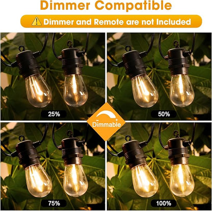 GvvooHome 50FT LED Outdoor String Lights with 16 Shatterproof Waterproof S14 Replaceable Bulbs(1 Spare), 2700K Commercial Grade Patio Lights, Outside Hanging Light for Yard Garden Porch Deck Decor