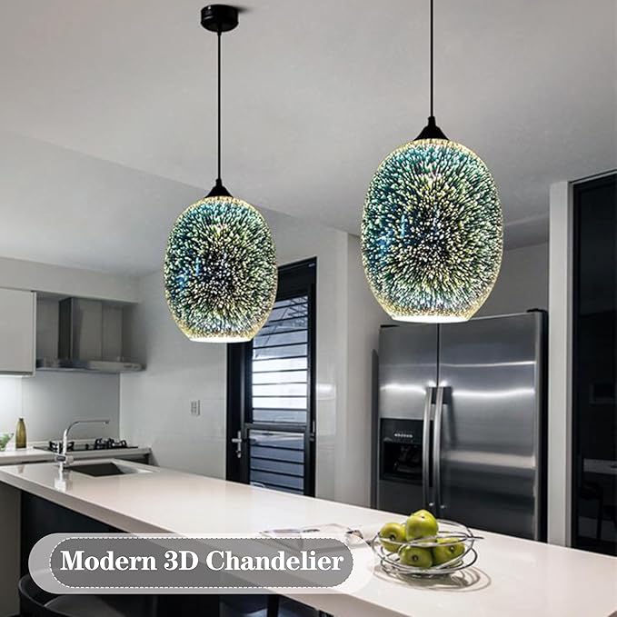 Modern 3D Fireworks Pendant Light Colorful Pendant Lights Colorful Glass Fireworks Art Pendant Light Unique Fixture for Kitchen Island Restaurant Living Room Bedroom (Dia8.6 x H12.6, Bulb Incl.)