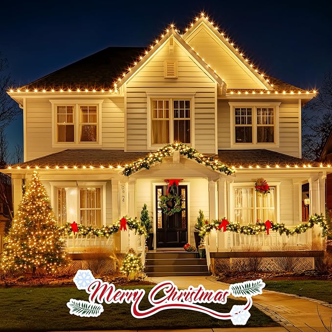 C9 Clear Christmas String Lights, 100 Feet Waterproof Vintage Christmas Tree Lights, Outdoor Roofline String Lights with 100 Clear Bulbs for Patio Garden Holiday Indoor Home Decoration, Green Wire