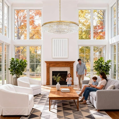 Brushed Copper Crystal Chandeliers Modern Contemporary Ceiling Lights Fixtures Pendant Lighting for Dining Living Room Chandelier D43