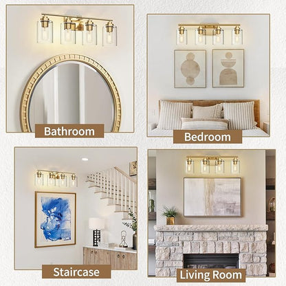 SKEJAO Bathroom Vanity Light Over Mirror,Bathroom Light Fixture Wall Sconce Lighting for Bedroom,Living Room (Gold, 4-Light)