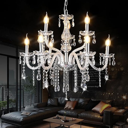 YYSHCHEN 9 Lights Clear Crystal Chandeliers,Glass Chandelier for Dining Room,Living Room,Bedroom.