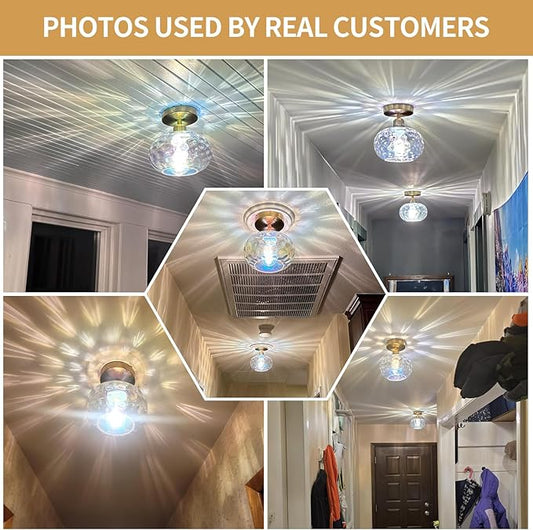 Luafac Vintage Glass Flush Mount Ceiling Light - 2 Pack，7.9 Inch Rainbow Hammered Glass Hallway Light fixtures Ceiling, Gold Semi Flush Mount Ceiling Light for entryway Foyer Laundry Room Kitchen