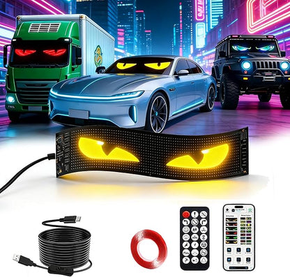 LED Devil Eye Lights for Windshield, 14.7"x3.6" LEDs Flexible APP Control Programmable LED Sign for Car Truck Motorcycle RV Window, Custom Animated Eyes Matrix Panel with Remote Car Accessories