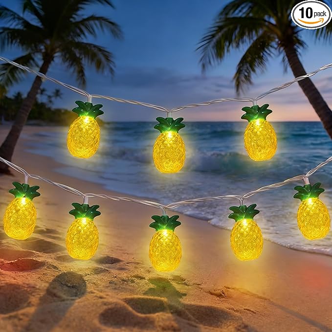 8.5Ft Pineapple String Lights, Hawaiian Beach Themed Party Lights with 10LED Warm White Waterproof Pineapple Fairy Lights, Tropical Decoration for Indoor Outdoor Party Bedroom Wedding Birthday Pool