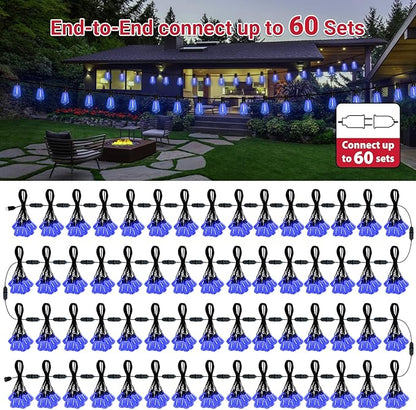 LAMPHOME 2-Pack 26Ft ST38 Outdoor String Lights, Blue LED Shatterproof Patio Lights with 12+1 Edison Bulbs, Perfect for Hanukkah, Bistro, Christmas & Party Decorations