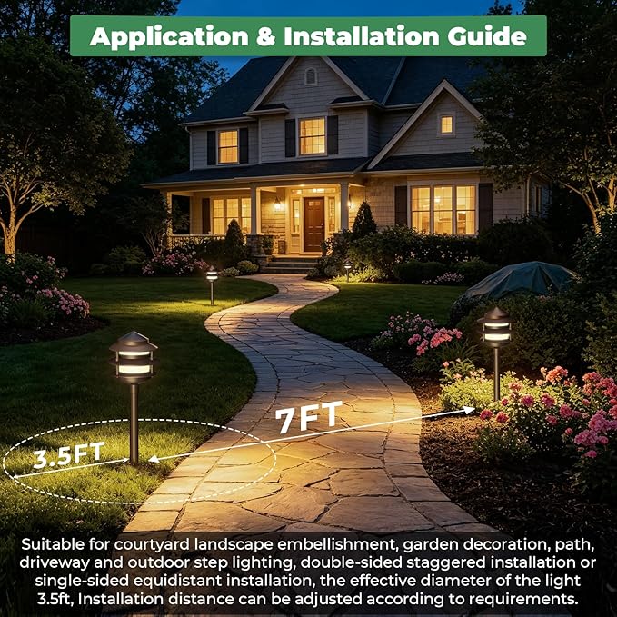 Gardencoin Pagoda Low Voltage Landscape Pathway Lights, 12V Outdoor LED Path Lights Wired, Aluminum Walkway Lighting with 4W 2700K Replaceable G4 Bulb, Bronze Classic 3-Tier Lantern, 12 Pack