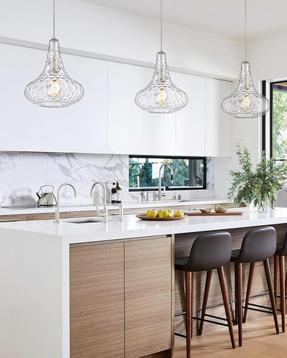 AUTELO Glass Kitchen Pendant Lights Pendant Light Fixture with Hammered Glass Hanging Light for Kitchen Island Living Room Dinning Room H9164