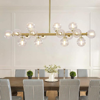 16-Light Globe Sputnik Chandelier, Linear Dining Room Light Fixture Over Table, Mid Century Modern Gold Chandeliers for Dining Living Room, Kitchen Island Lighting (Clear Bubble, 40 Inch)