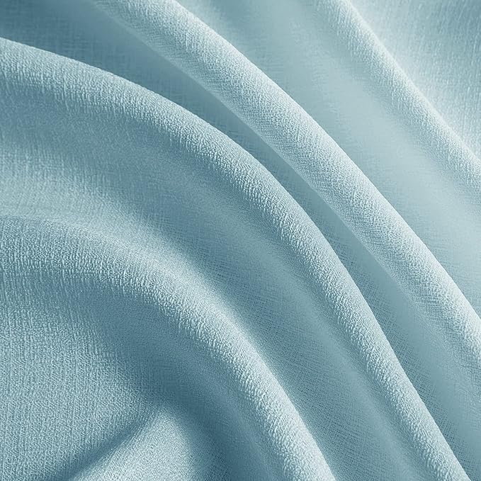 Melodieux Blue Semi Sheer Tier Curtains 36 Inch Length for Kitchen Cafe Bedroom Small Windows, Linen Look Rod Pocket Short Curtain Tiers Voile Drapes, 2 Panels