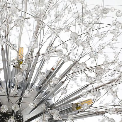 Modern Sputnik Chandelier, 24 Lights Large Firework Crystal Chandelier, Chrome Dandelion High Ceiling Light Fixture for Foyer Hallway Entryway Living Room