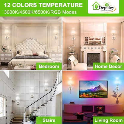 Depuley Battery Operated Wall Sconce: Set of 2 Wireless Wall Lights with Remote for Bedroom - Rechargeable 15 Colors 19.9" Wall Lamp for Living Room Hallway Decor