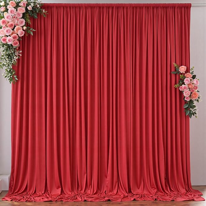 10ft x 8ft Wrinkle Free Red Backdrop Curtains for Parties, Polyester Photo Backdrop Drapes 2 Panels 5x8ft for Wedding Birthday Party Christmas Photography Background for Backdrop Stand