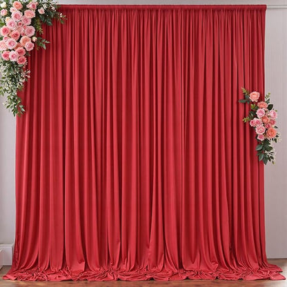 10ft x 8ft Wrinkle Free Red Backdrop Curtains for Parties, Polyester Photo Backdrop Drapes 2 Panels 5x8ft for Wedding Birthday Party Christmas Photography Background for Backdrop Stand