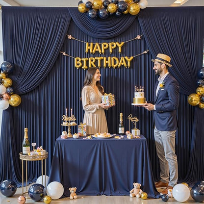 10 Panels Navy Blue Backdrop Curtain for Parties Wedding Wrinkle Free 50ft x 10ft Backdrop Drapes Panels for Baby Shower Gender Reveal Birthday Photo Photography Polyester Fabric Background Decoration