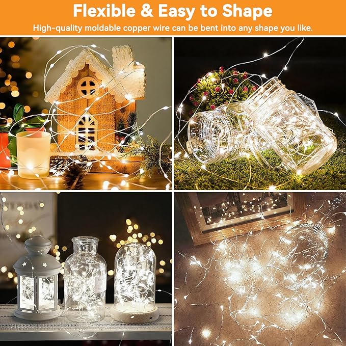 Solar String Lights Outdoor Waterproof 33ft 100LED 8 Modes Twinkle Lights Solar Fairy Lights for Patio, Garden Yard Party Wedding Tree Christmas Halloween Decoration, White