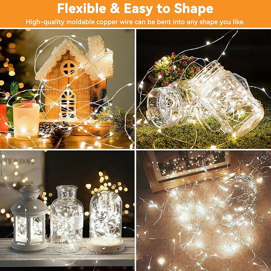 Solar String Lights Outdoor Waterproof 33ft 100LED 8 Modes Twinkle Lights Solar Fairy Lights for Patio, Garden Yard Party Wedding Tree Christmas Halloween Decoration, White
