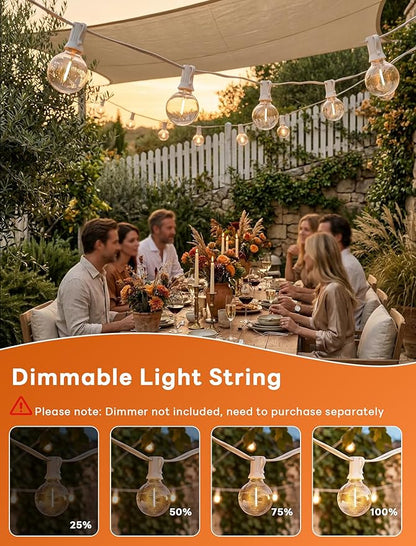 Abeja 25Ft LED Outdoor String Light, Patio Globe String Lights with 27 Shatterproof LED Clear Bulbs(2 Spare), Hanging Patio String Lights for Backyard Decor Bistro Party Yard Decor- White Wire