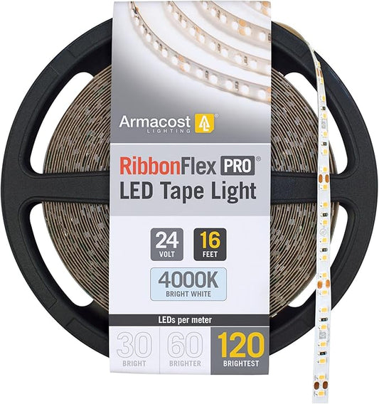 Armacost Lighting RibbonFlex Pro 24V White LED Strip Lights 120 LED/m, 4000K, 16.4 ft 156230