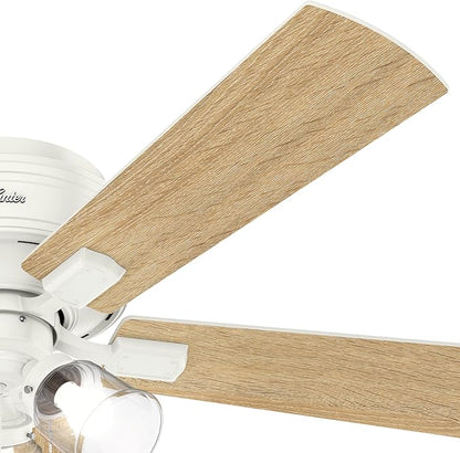 Hunter 52 inch Indoor Ceiling Fan with LED Lights and Pull Chain - Low Profile Flush Mount White Ceiling Fan, 5 Blades, For Bedroom, Living Room, or Kitchen, Quiet - Crestfield 54207, Fresh White