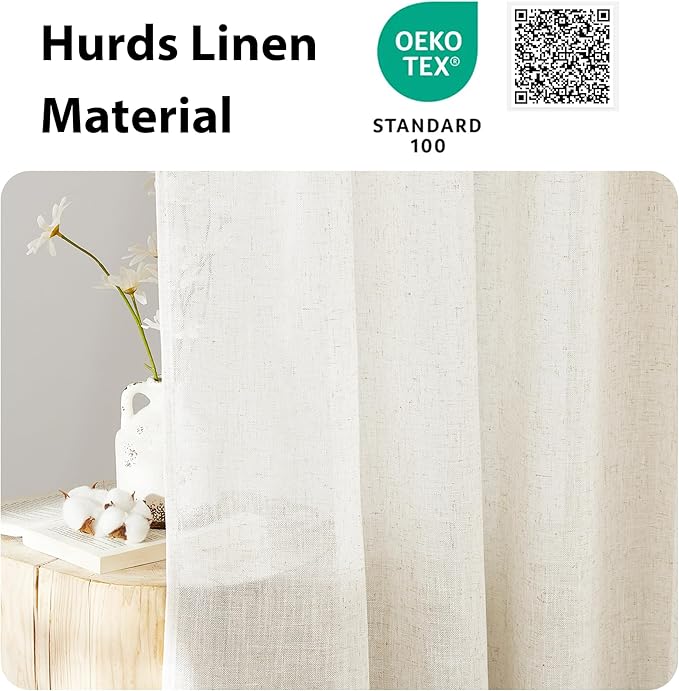 NICETOWN Semi Sheer Door Curtain - Linen Blend Privacy French Door Curtain for Kitchen Rod Pocket Window Treatment Cover Farmhouse Decor for, 52" Wide x 40" Long, 1 Panel, Linen