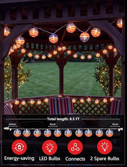 American Flag Lantern Lights Plug in, 8.5Ft 4th of July Decorations String Lights with 10 Mini USA Flag Lantern Lights, Hanging Indoor String Lights for Outdoor Independence Day Patriotic Party Decor