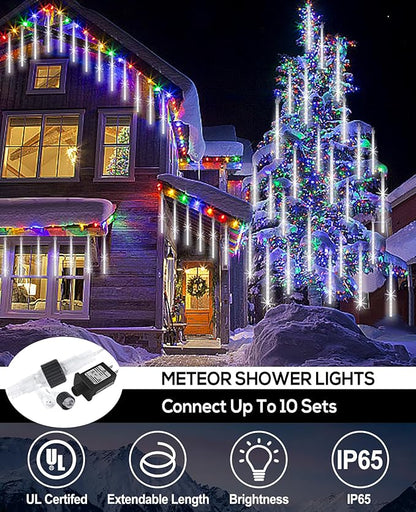 EAGWELL Christmas Lights Outdoor 12 Inch 10 Tubes Meteor Shower Light LED Falling Rain Drop Lights Icicle Cascading Xmas String Decor for Tree Wedding Party Garden Easter Light Decoration,Shine White
