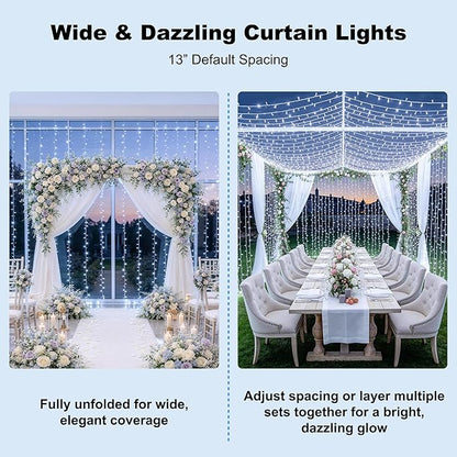 JMEXSUSS 9.5x29.5ft Curtain Lights Indoor Outdoor Decor with Remote, 900LED White Christmas Lights Plug in, Hanging String Lights for Bedroom, Wall, Window, Patio, Garden, Wedding, Reception, Backdrop