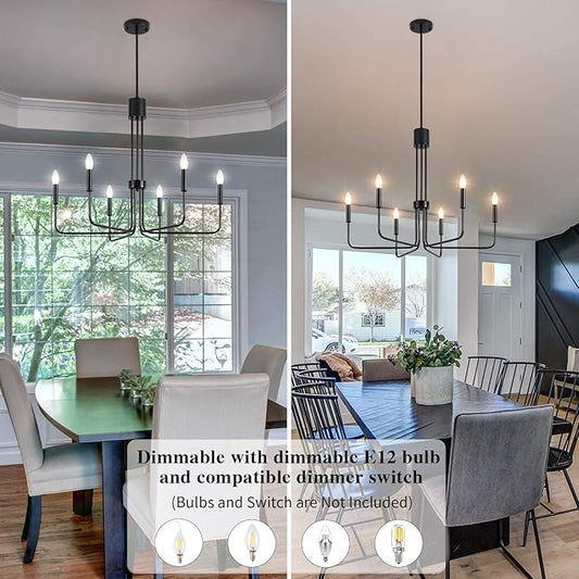 ETONIMERR 28.15'' Black Dining Room Chandelier, 6 Light Modern Farmhouse Chandelier, Rustic Industrial Hanging Light for Kitchen Island livng Room Bedroom Entryway Foyer