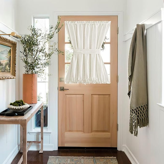 NICETOWN Semi Sheer Door Curtain - Linen Blend Privacy French Door Curtain for Kitchen Rod Pocket Window Treatment Cover Farmhouse Decor for, 52" Wide x 40" Long, 1 Panel, Linen