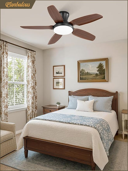 Fanbulous Ceiling Fans with Lights, 42 inch Low Profile Flush Mount Ceiling Fan with Remote/APP Control,Black Modern Ceiling Fan with LED Light for Bedroom Indoor Outdoor-LED Dimmable, 3CCT, 6 Speeds