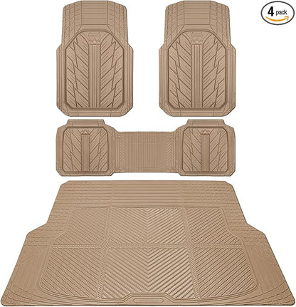 CAR PASS Floor Mats for Cars M-L Size, Heavy Duty Rubber Floor Mats with Trunk Cargo Liner, Universal Trim-to Fit Automotive Floor mats for Truck Van SUV Waterproof All Weather Car Mats All Beige
