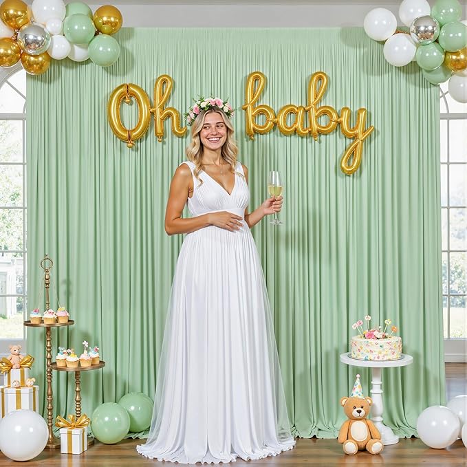 10ft x 10ft Sage Green Backdrop Curtain for Wedding Baby Shower Wrinkle Free Backdrop Drapes Panels for Parties Bridal Shower Birthday Photo Photography Polyester Fabric Background Decoration