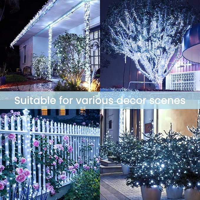 Extra-Long 144FT Solar String Lights Outdoor, 2 Pack 400LED Solar Fairy Lights for Outside Waterproof, Silver Wire 8 Lighting Modes Solar Twinkle Lights for Tree Garden Party Xmas Decor (Cool White)