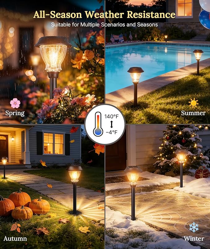 XMCOSY+ Solar Pathway Lights Outdoor, 6 Pack Decorative Crackled Glass Garden Lights, Soft Warm White Glow, Auto On/Off LED Waterproof Landscape Lighting for Yard Walkway Patio
