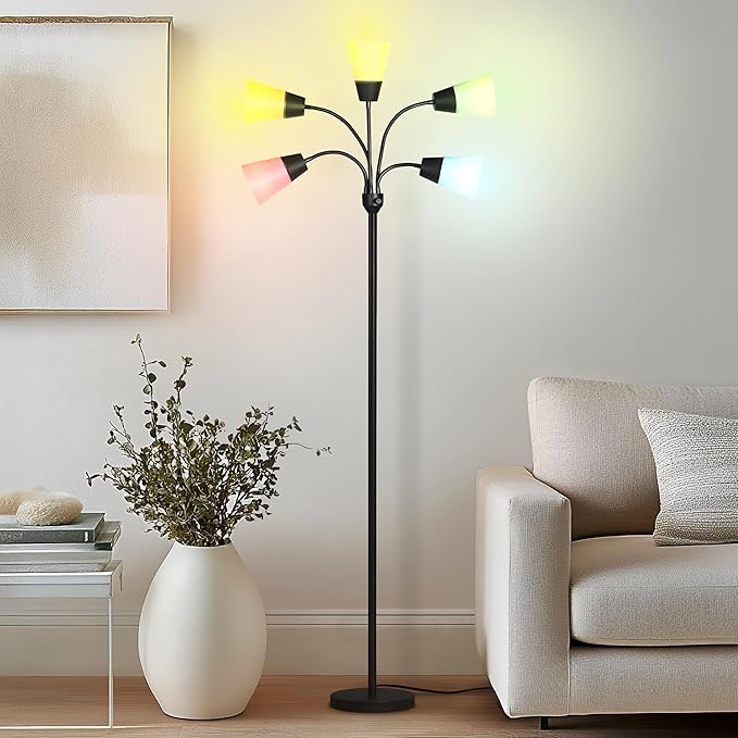 Brightech Medusa Modern LED Floor Lamp – Multi Head Floor Lamp for Living Rooms & Offices – Tall Lamp with Interchangeable Shade, Standing Lamp with 5 LED Bulbs for Hobbies - Black