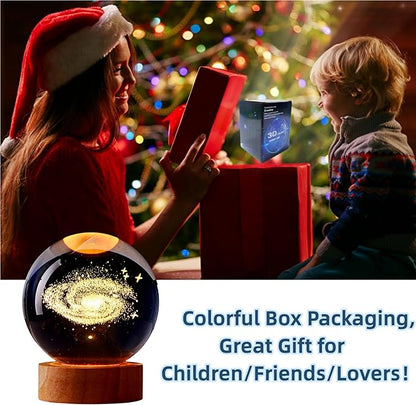 3.15 inch Galaxy Crystal Ball lamp,3D Solar System Crystal Ball Night Light with Wooden Base,16 Colors Change with Remote Control,Clear Glass Planet Light,Birthday Gift for Friends (Galaxy)