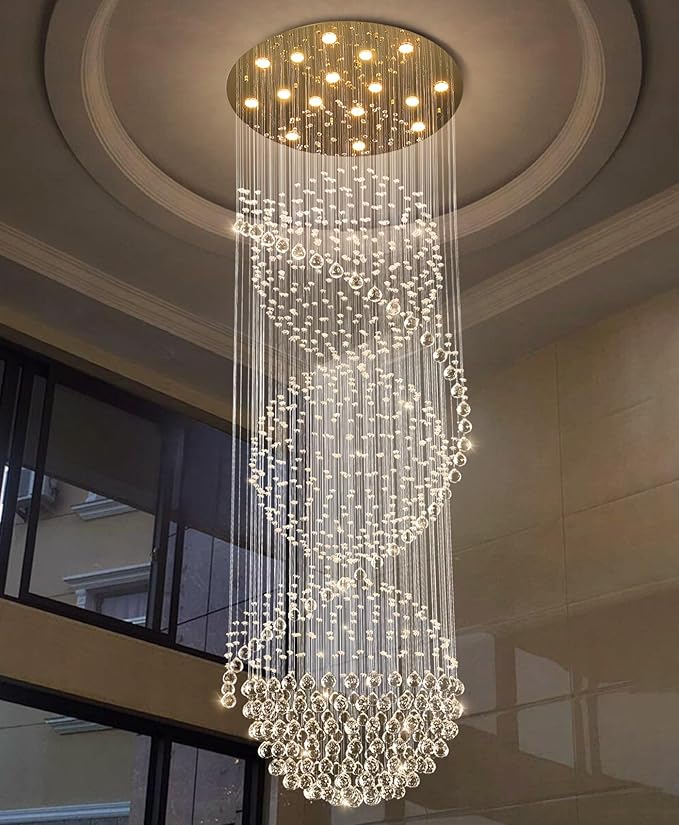 D40'' x H120'' Crystal Chandelier for Entryway High Ceiling Chandeliers Glam Chandelier Modern Large Raindrop Chandeliers LED Dimmable Light Fixtures for Staircaes Foyer Living Room Gold