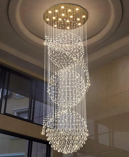 D40'' x H120'' Crystal Chandelier for Entryway High Ceiling Chandeliers Glam Chandelier Modern Large Raindrop Chandeliers LED Dimmable Light Fixtures for Staircaes Foyer Living Room Gold